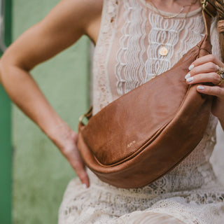 Leather Moon Sling Bag - Vintage Brown - JOYN